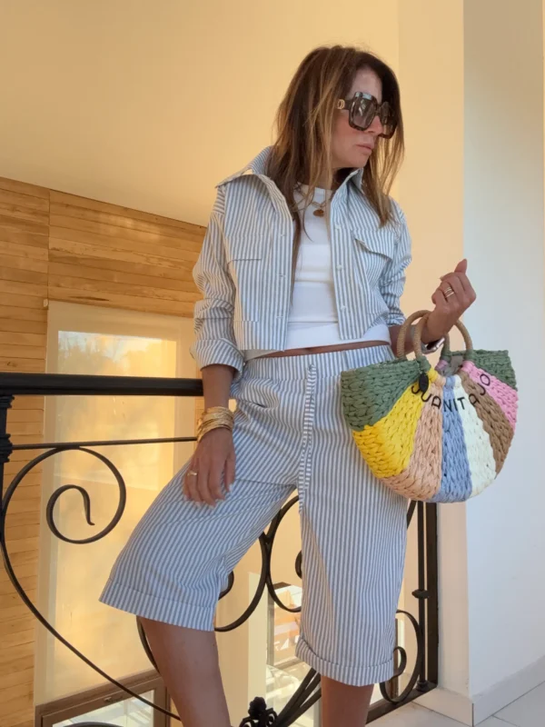 Bermudas poplin rayado gris y blanco - Image 10