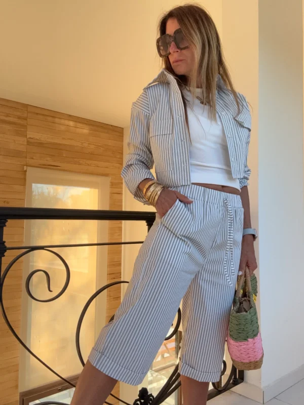 Bermudas poplin rayado gris y blanco - Image 9