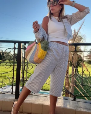 Bermudas poplin rayado gris y blanco