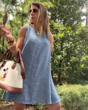Vestido lino y denim claro