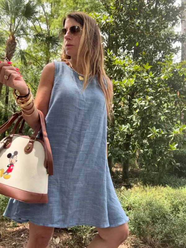 Vestido lino y denim claro