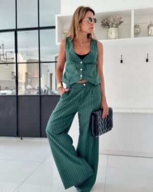 Pantalon sastrero Chicago verde botella rayado