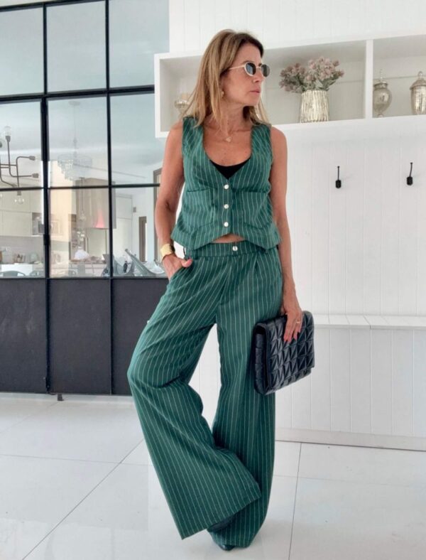 Pantalon sastrero Chicago verde botella rayado