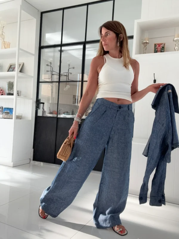 Pantalon Ritta lino 100% denim blue - Image 9
