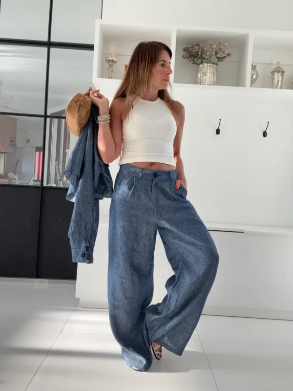 Pantalon Ritta lino 100% denim blue - Image 11