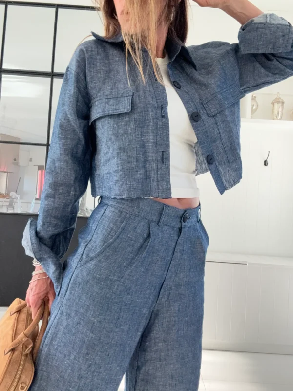 Camisa lino 100% denim blue - Image 9