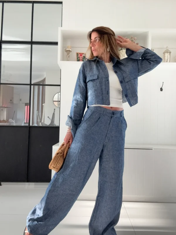 Pantalon Ritta lino 100% denim blue - Image 13