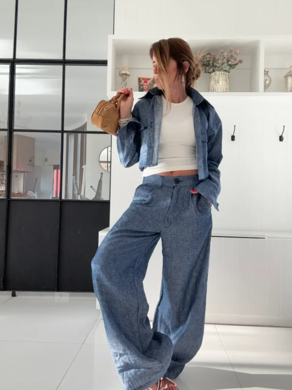 Pantalon Ritta lino 100% denim blue - Image 14