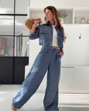 Pantalon Ritta lino 100% denim blue