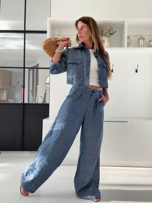 Pantalon Ritta lino 100% denim blue