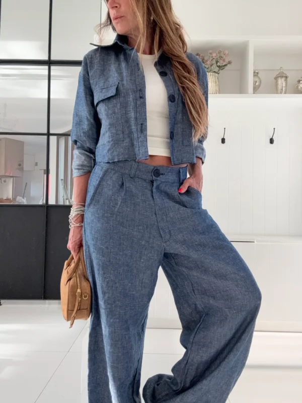 Camisa lino 100% denim blue - Image 11