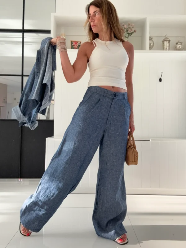 Pantalon Ritta lino 100% denim blue - Image 20