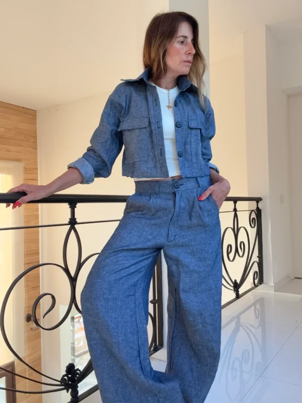 Camisa lino 100% denim blue - Image 2