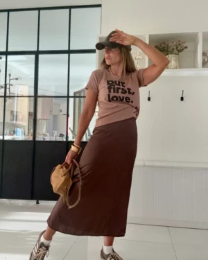 Falda lencera sedita liviana chocolate