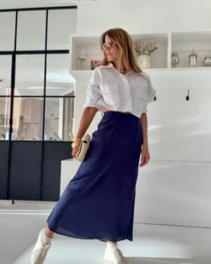 Falda lencera azul sedita liviana