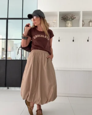 Falda globo midi tostada