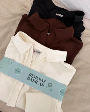 Pack 3 Chombas negra/chocolate/off white