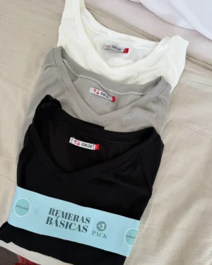 Pack 3 Remeras Charlottes negra/cemento/off white