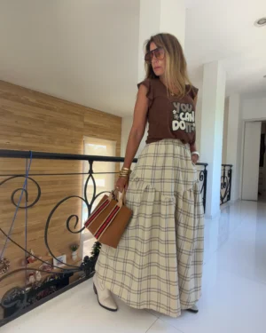 Falda  Hanói  cuadrille vainilla - L