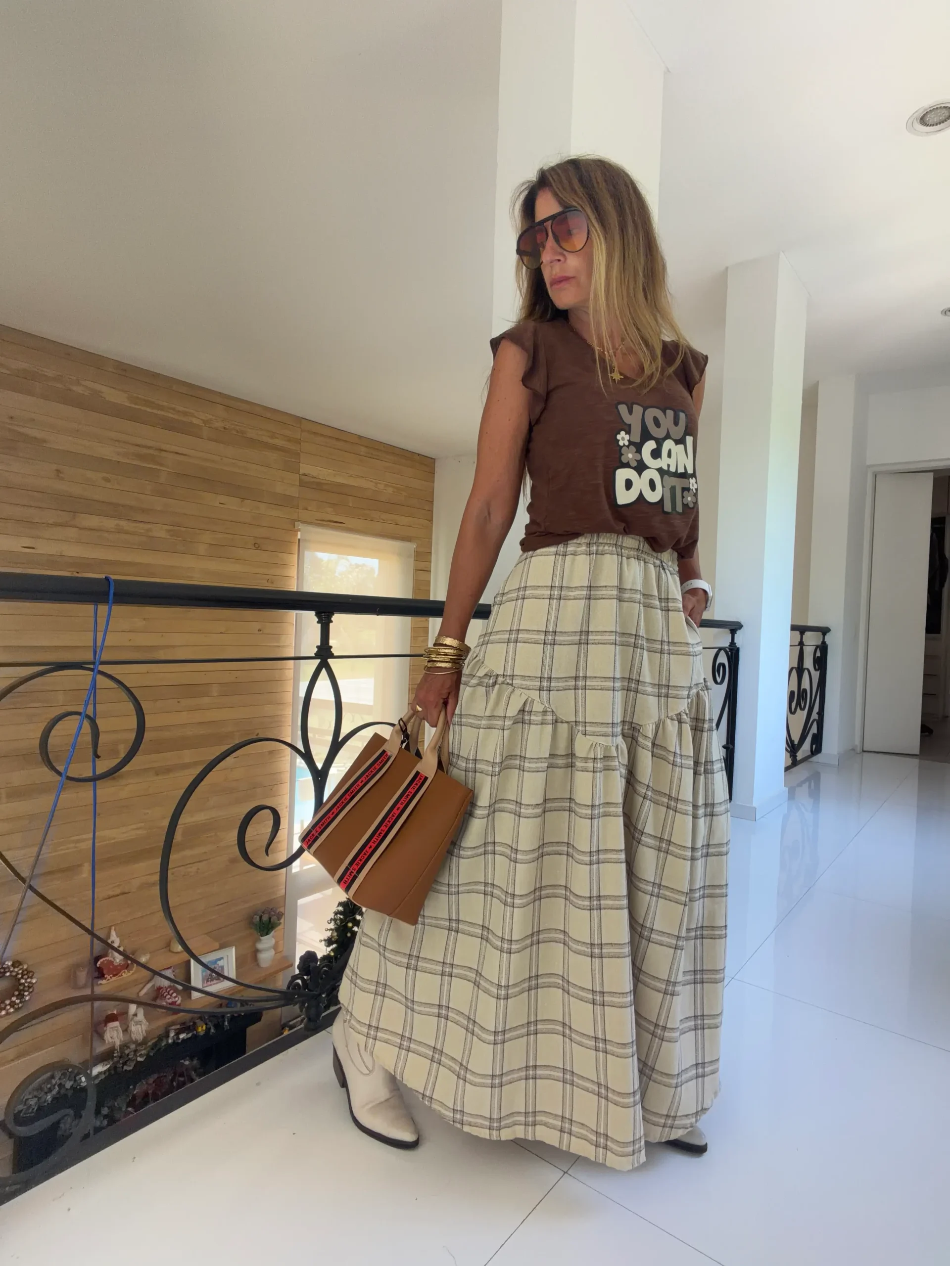 Falda Hanói cuadrille vainilla