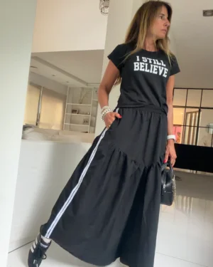 Falda  Hanói  negra con vivos off white