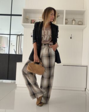 Pantalon sastrero ritta cuadrille gris y camel