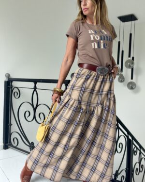 Falda  Hanói  cuadrille miel y lavanda