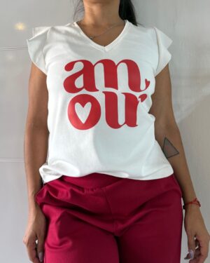 Musculosa ewa off white amour rojo
