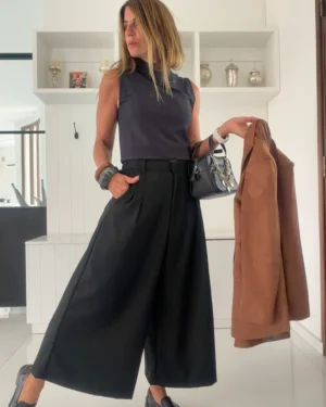 Pantalon okinawa sastrero chocolate detalle hilos plata