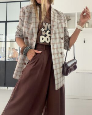 Blazer cuadrillefond beige cuadrille chocolate