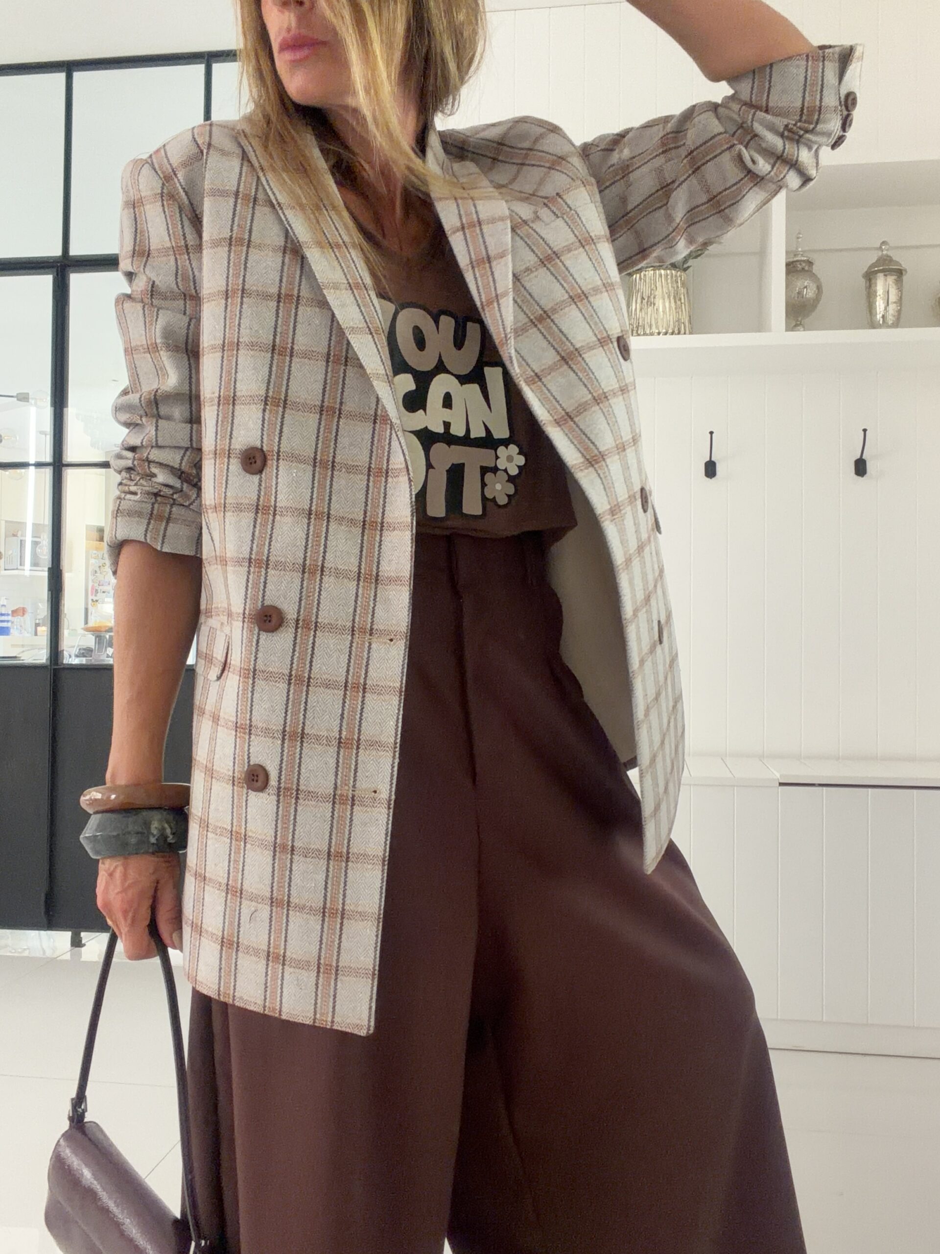 Blazer cuadrillefond beige cuadrille chocolate - Image 5