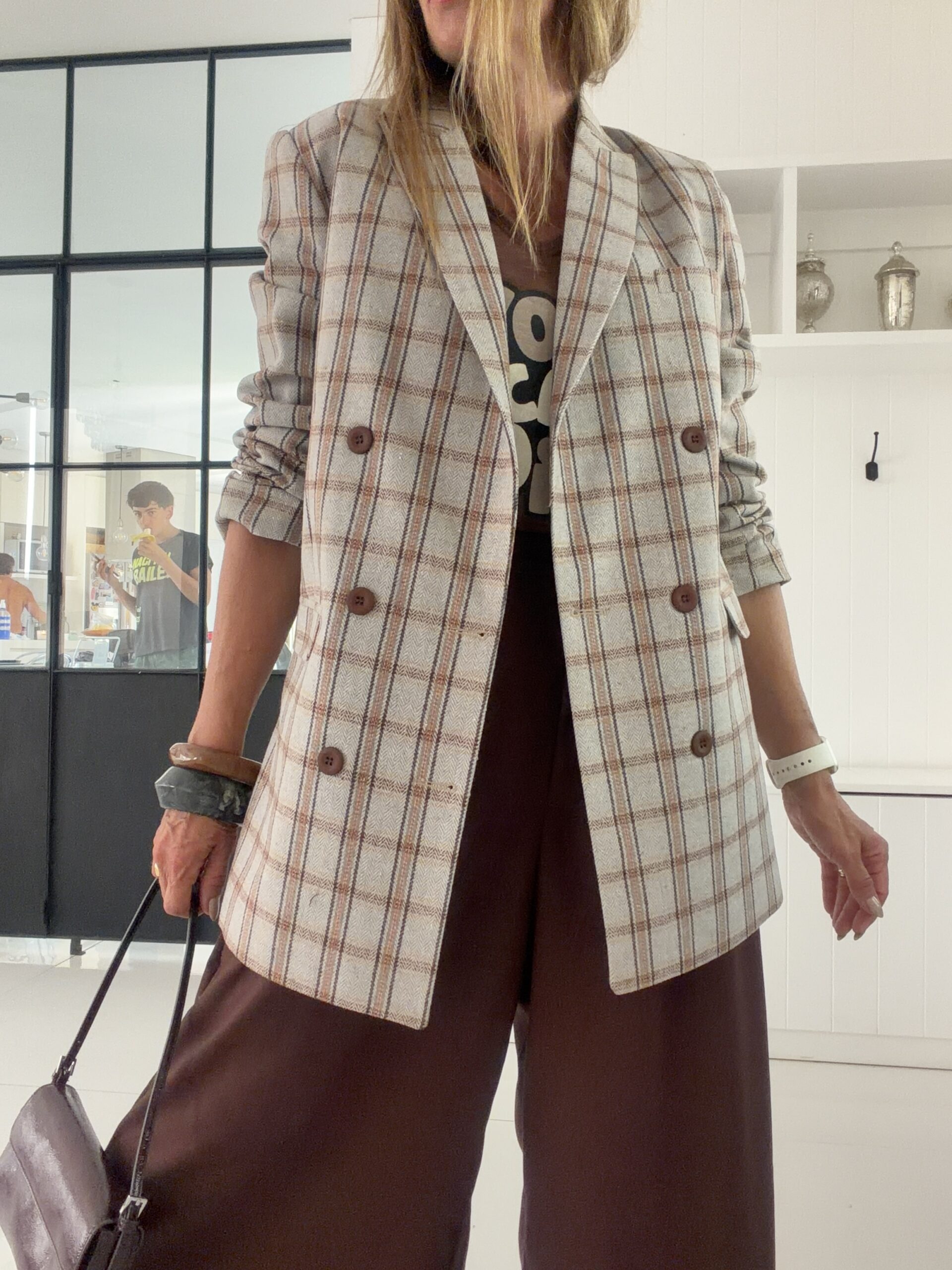 Blazer cuadrillefond beige cuadrille chocolate - Image 6