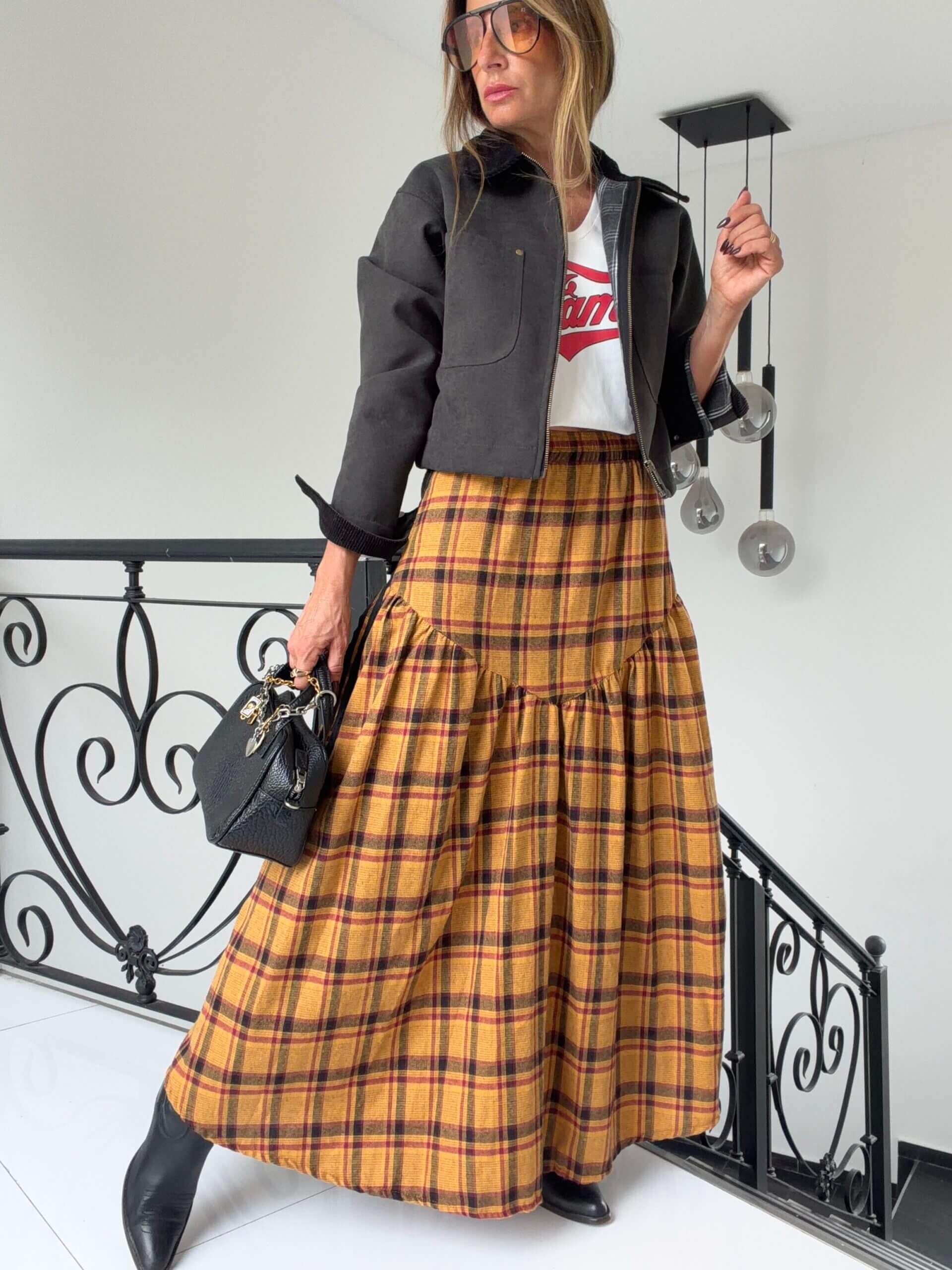 Falda Hanói cuadrille mostaza