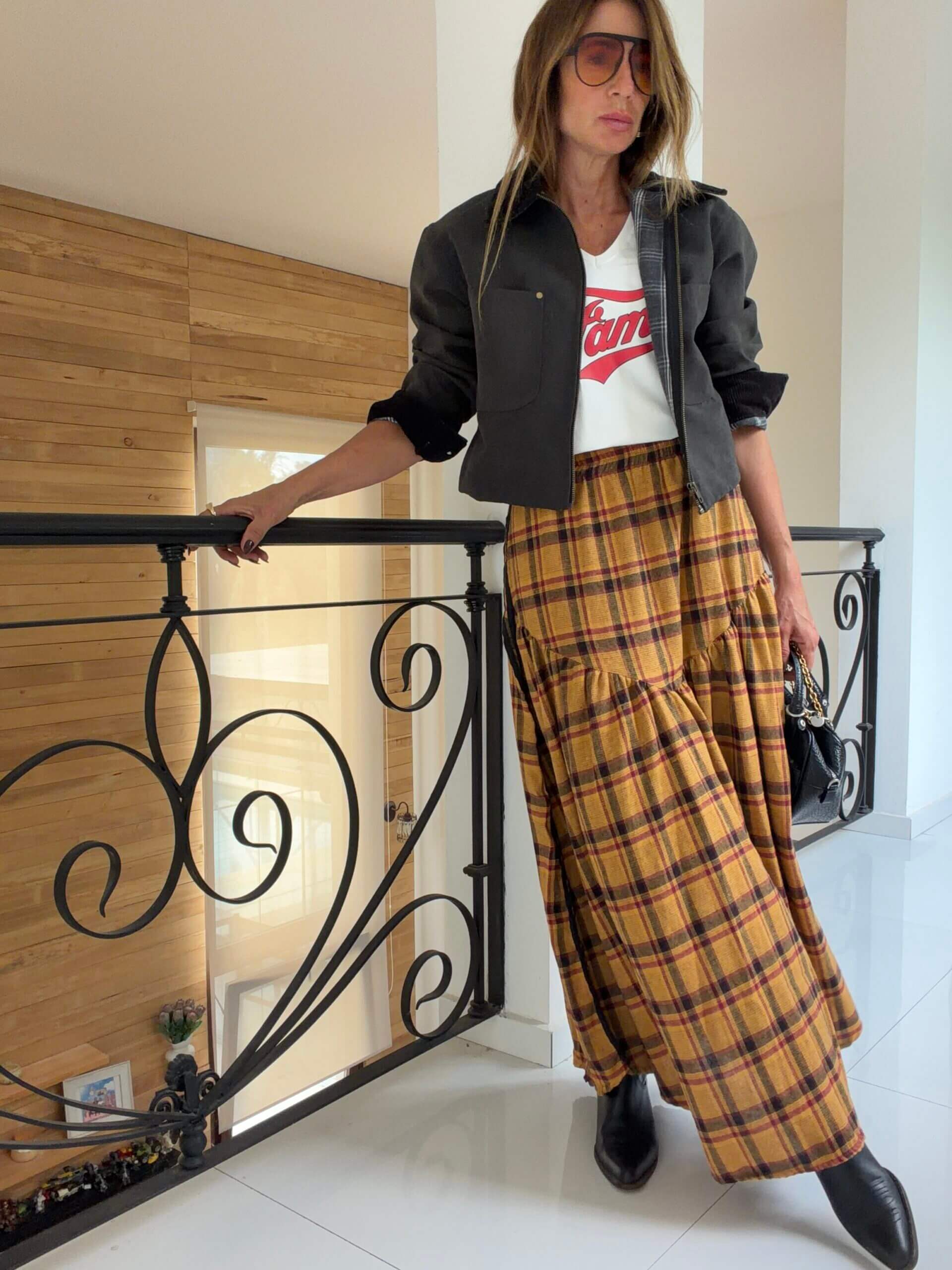 Falda Hanói cuadrille mostaza - Image 3