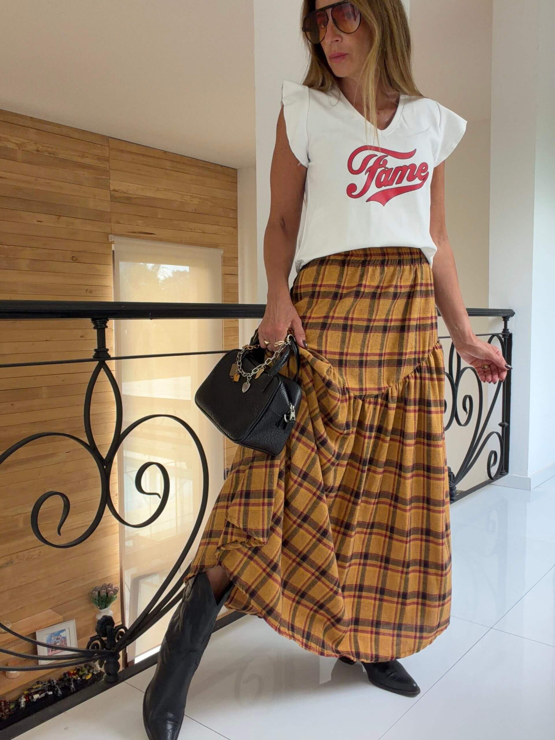 Falda Hanói cuadrille mostaza - Image 6