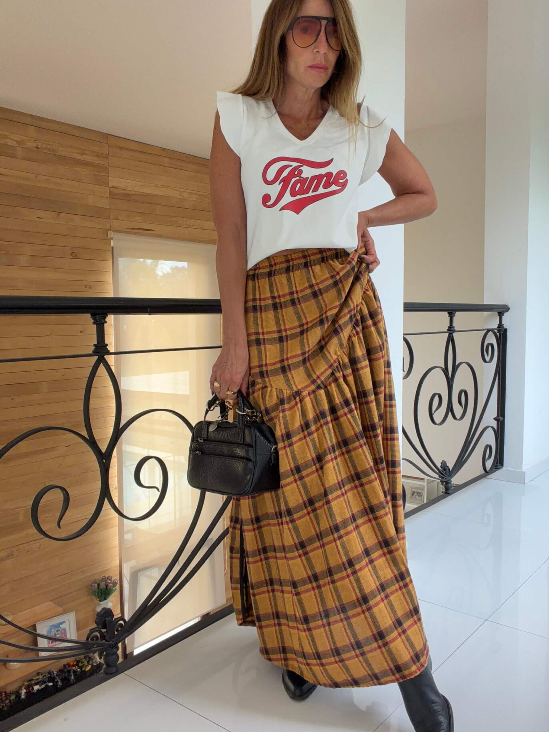 Falda Hanói cuadrille mostaza - Image 7