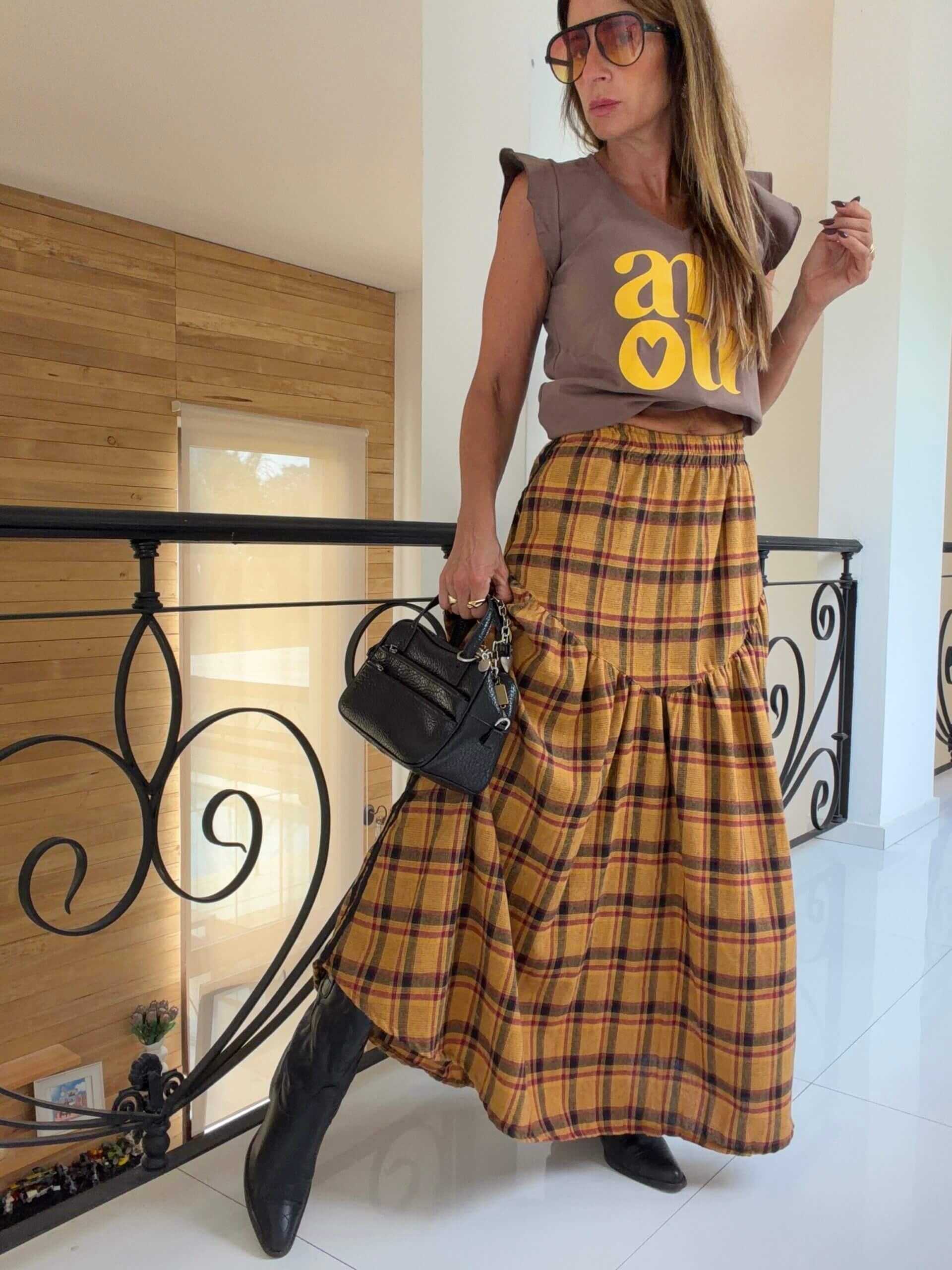 Falda Hanói cuadrille mostaza - Image 8
