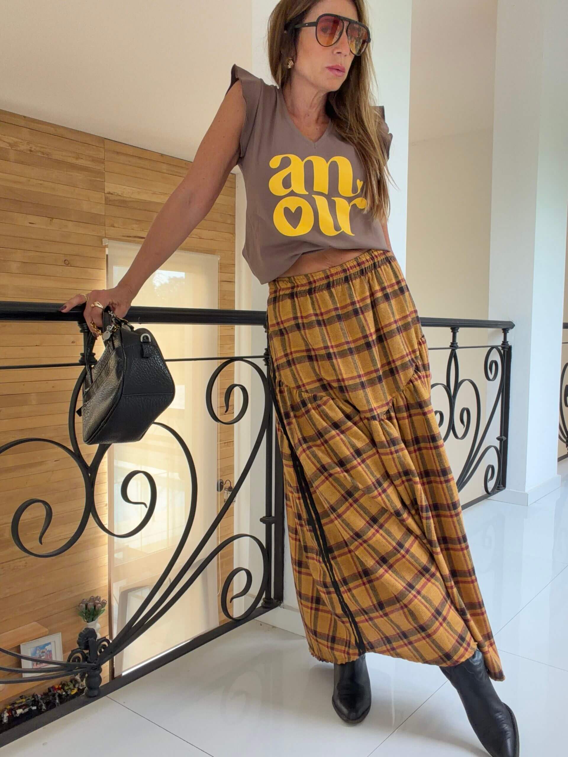 Falda Hanói cuadrille mostaza - Image 9