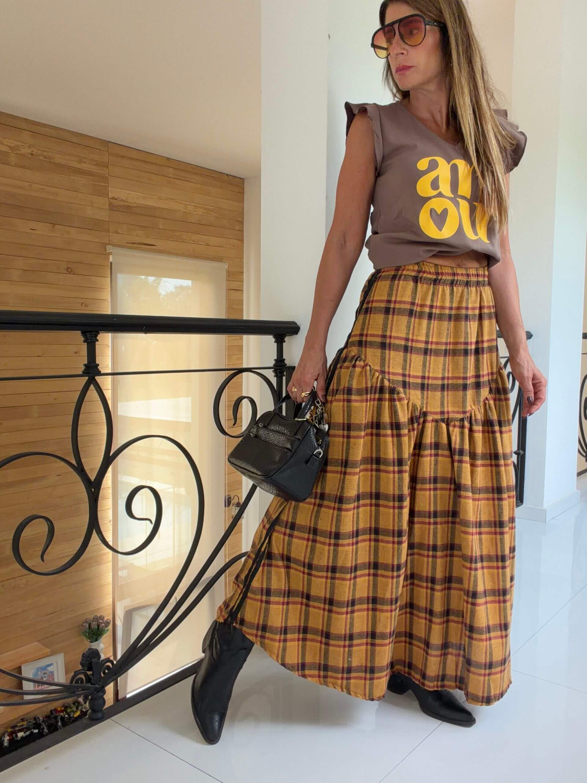 Falda Hanói cuadrille mostaza - Image 10