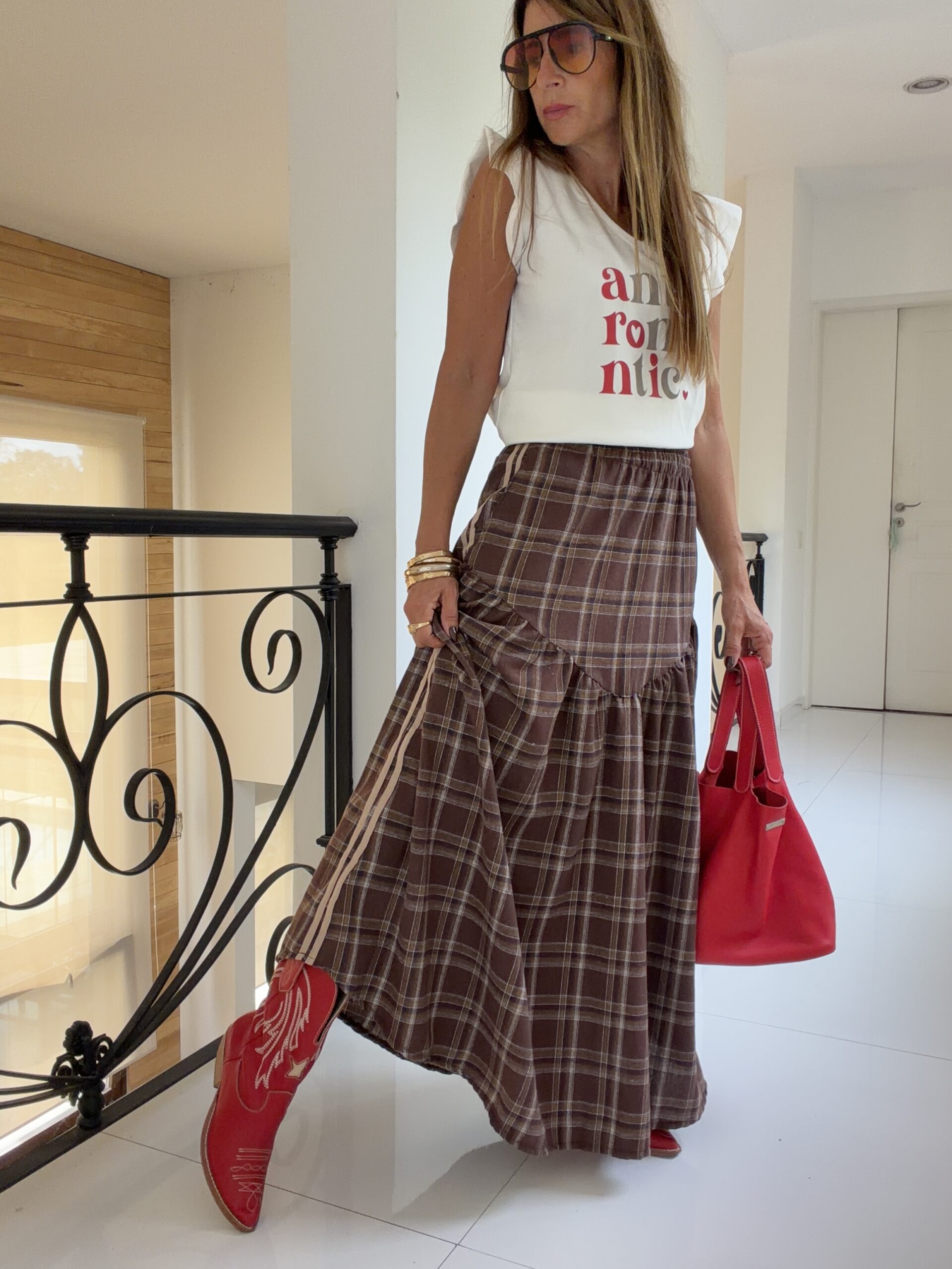 Falda Hanói cuadrille chocolate vivos camel - Image 3