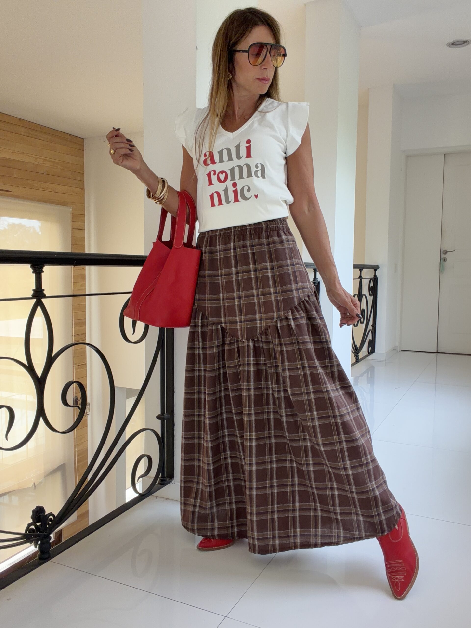 Falda Hanói cuadrille chocolate vivos camel - Image 4