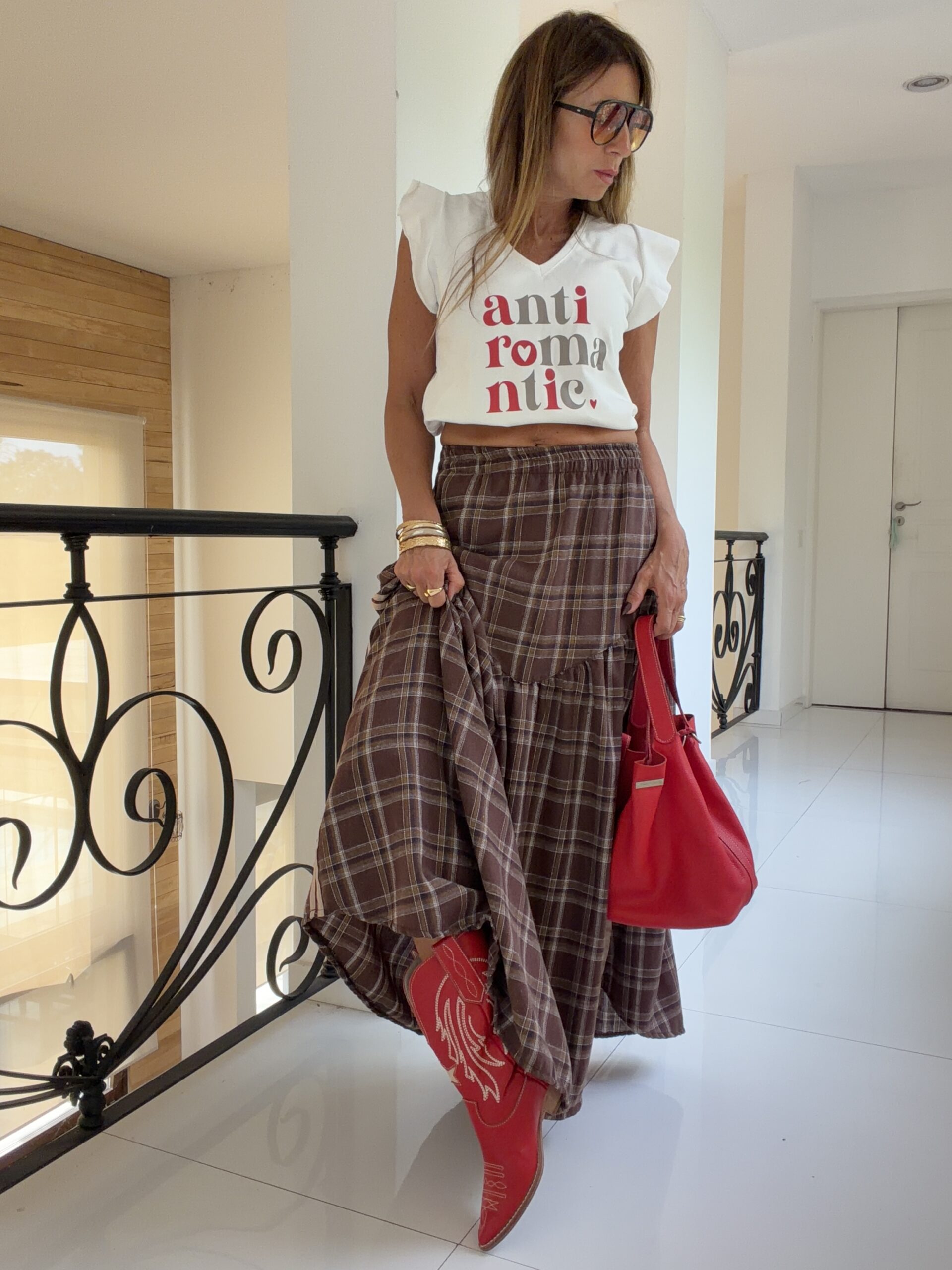 Falda Hanói cuadrille chocolate vivos camel - Image 6