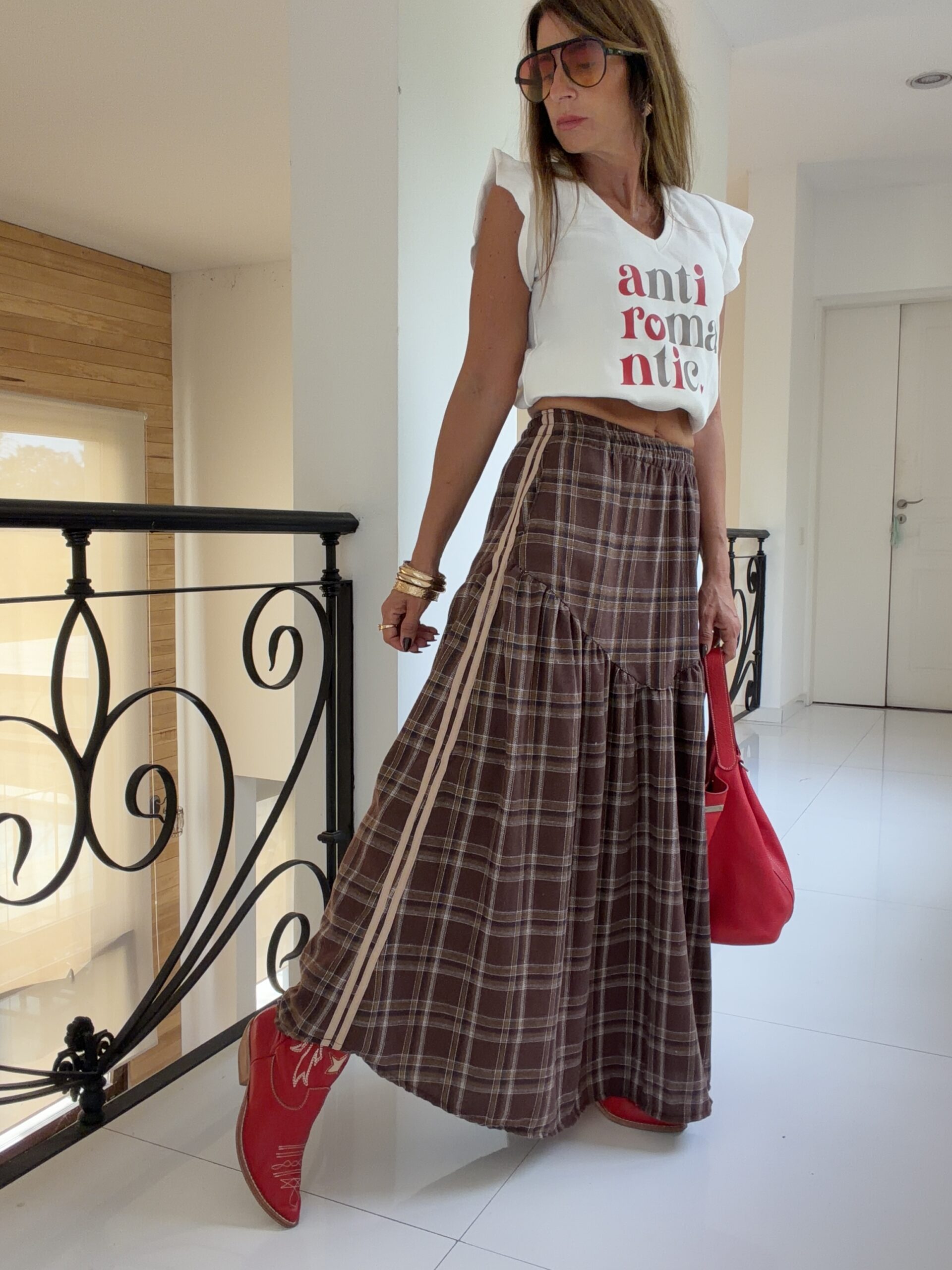 Falda Hanói cuadrille chocolate vivos camel - Image 7