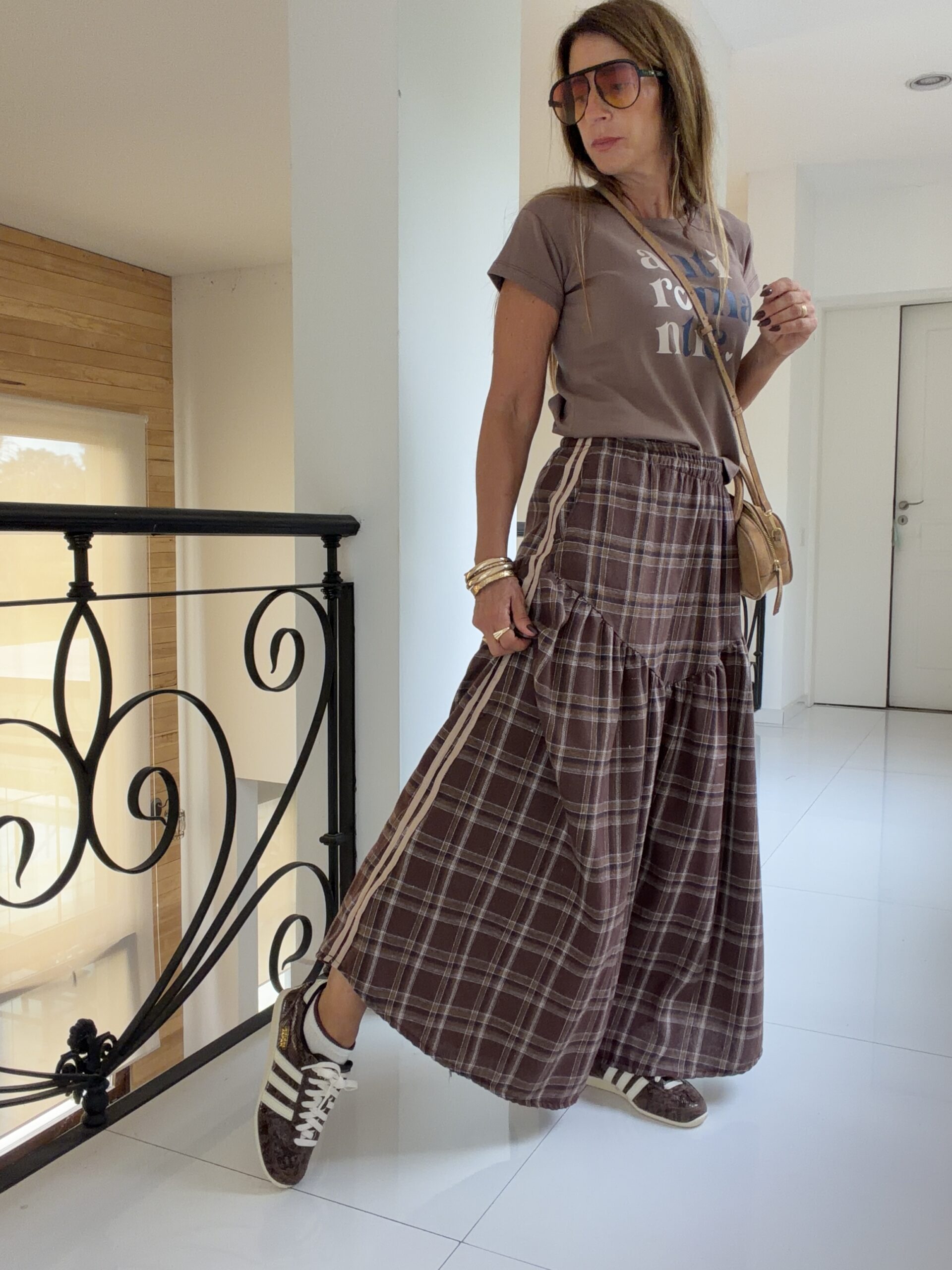 Falda Hanói cuadrille chocolate vivos camel - Image 10