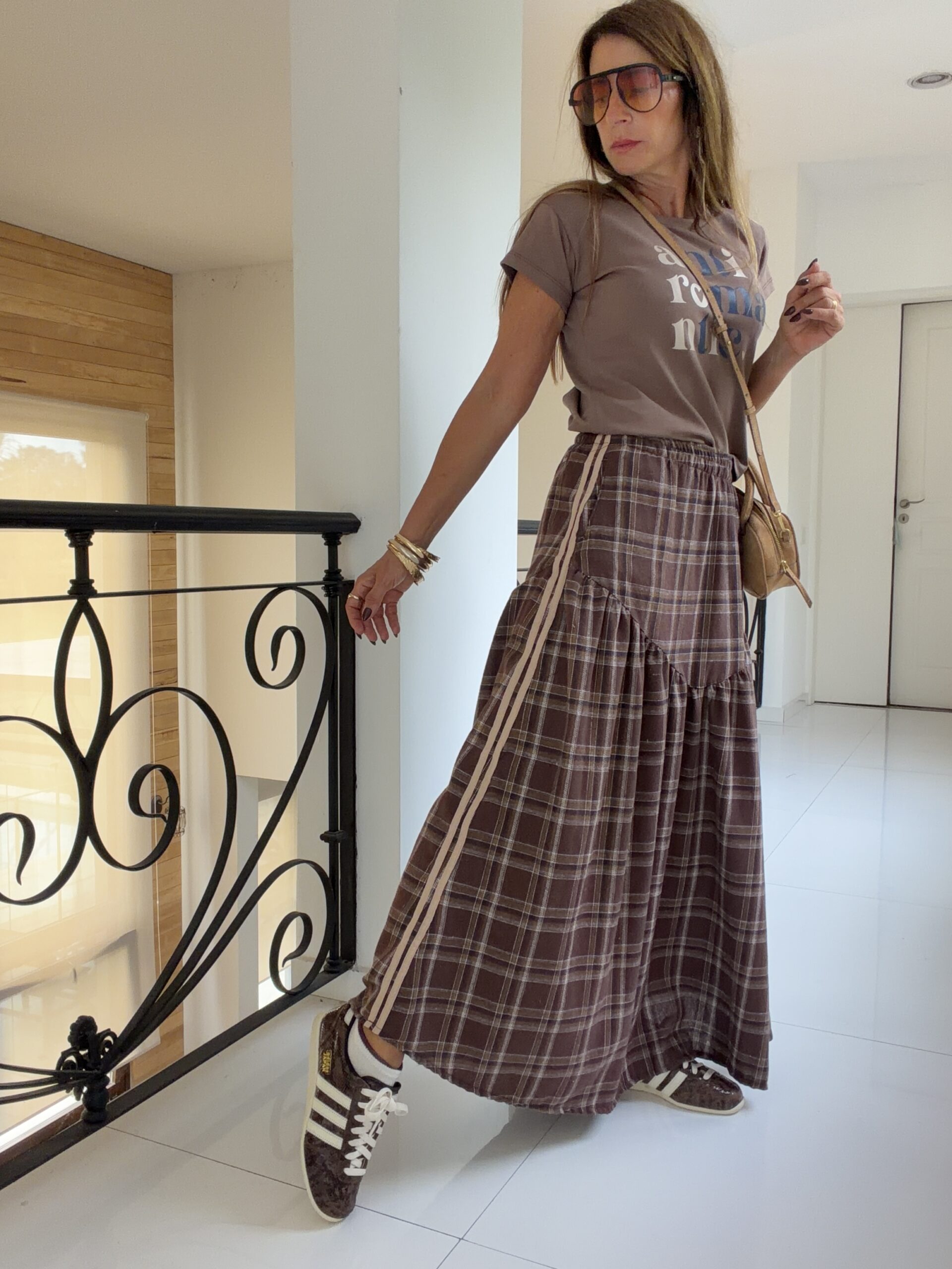 Falda Hanói cuadrille chocolate vivos camel - Image 11