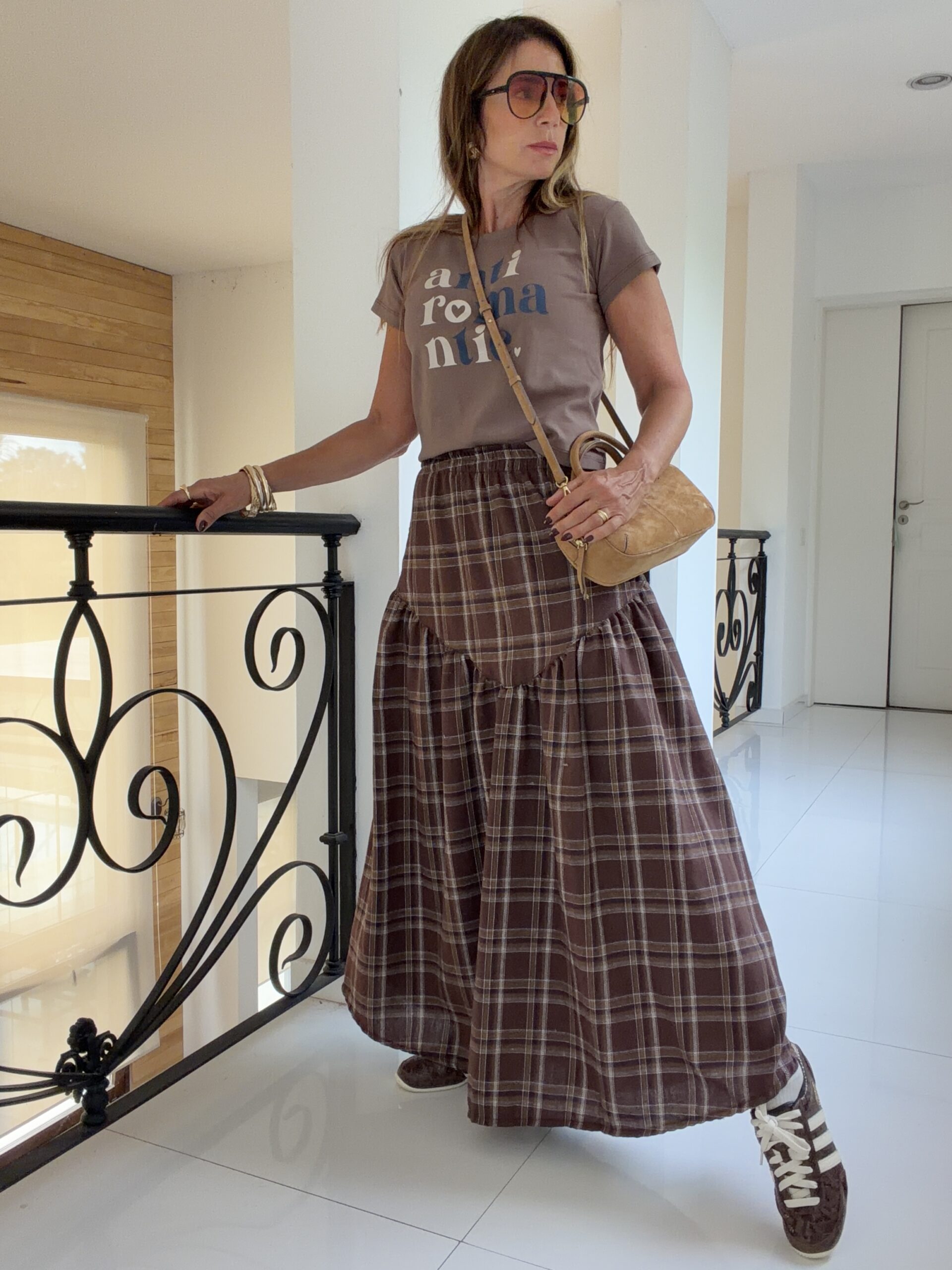 Falda Hanói cuadrille chocolate vivos camel - Image 12