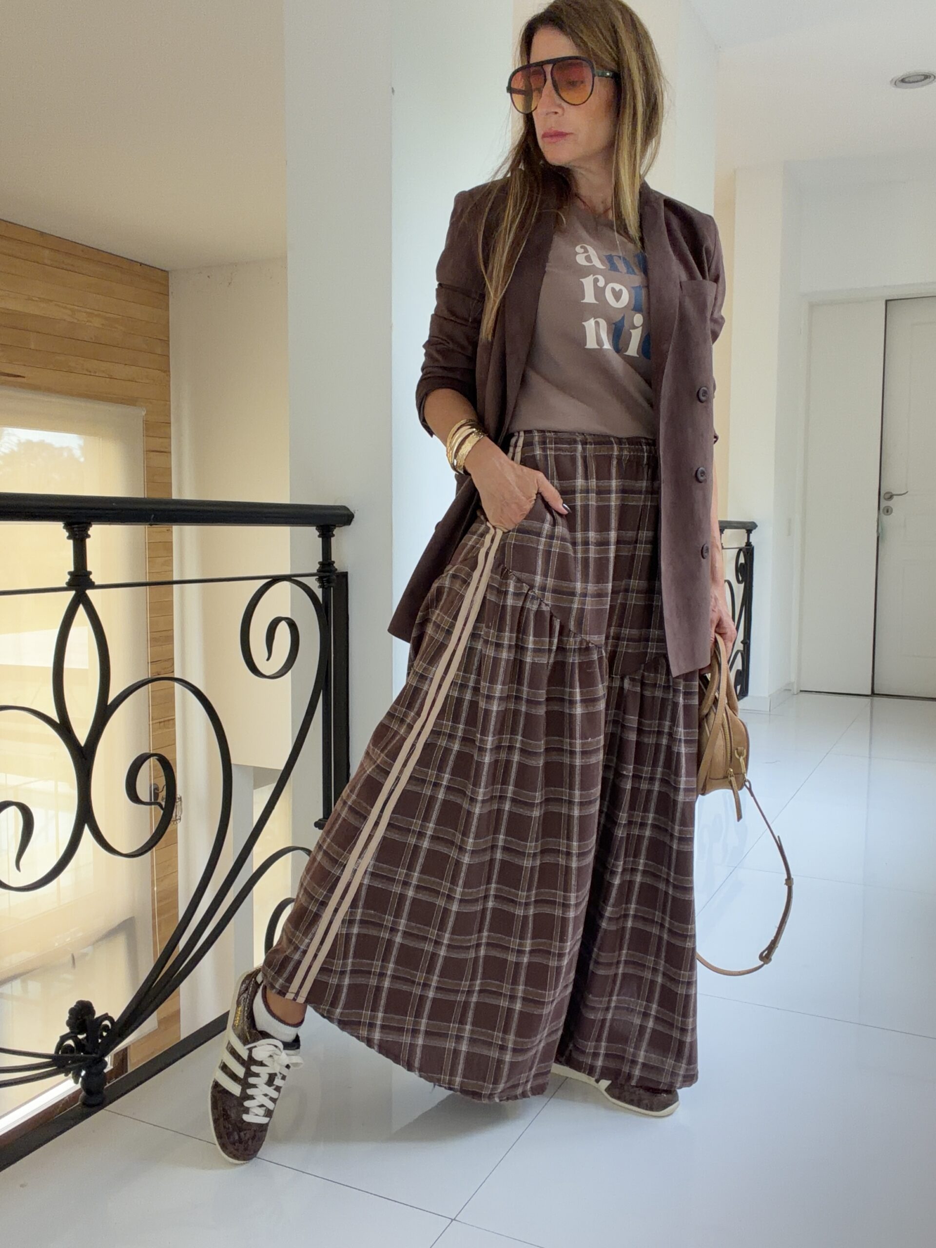 Falda Hanói cuadrille chocolate vivos camel - Image 13