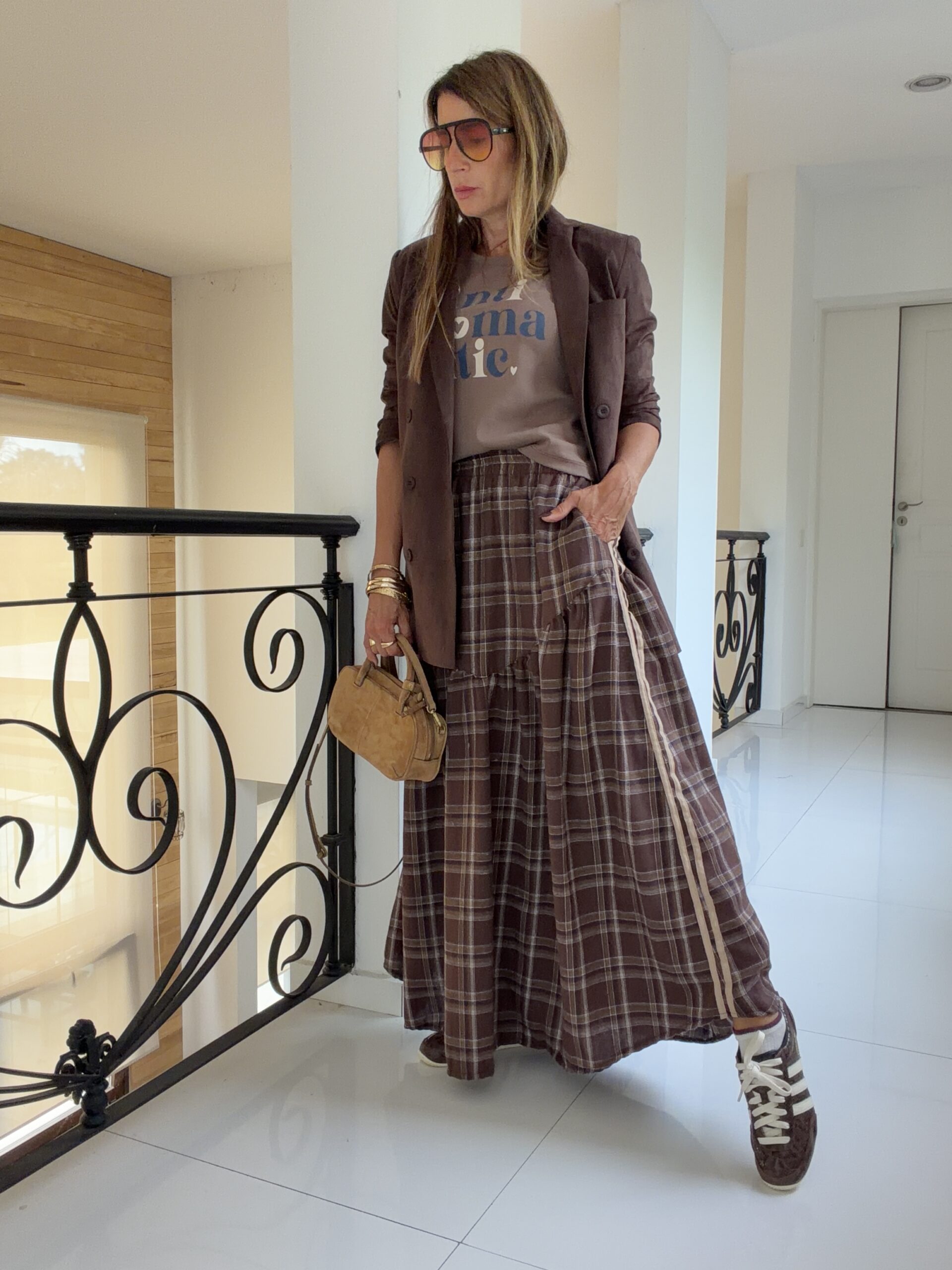 Falda Hanói cuadrille chocolate vivos camel - Image 14