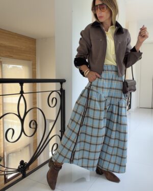 Falda  Hanói  cuadrille celeste vivos chocolate