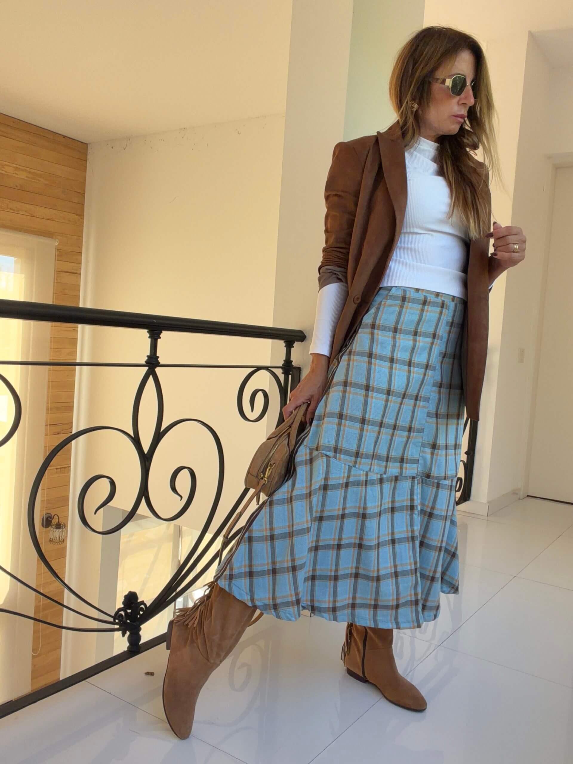 Falda carrie escocesa celeste